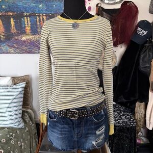 Merona Yellow and Blue Skater 90s Y2K Striped Long Sleeve Top